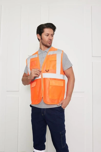 Orange Safety İkaz Yeleği Mühendis Tipi Reflektörlü - Resim 7