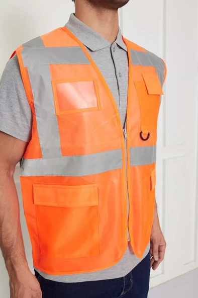 Orange Safety İkaz Yeleği Mühendis Tipi Reflektörlü - Resim 5