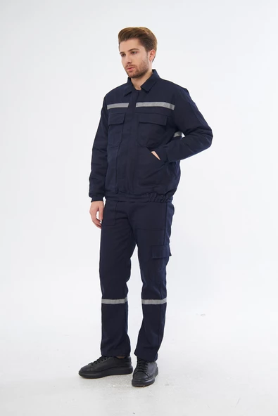 Orange Safety İş Takımı 7/7 Gabardin %100 Pamuk Kapitoneli Reflektörlü Kışlık Lacivert - 3