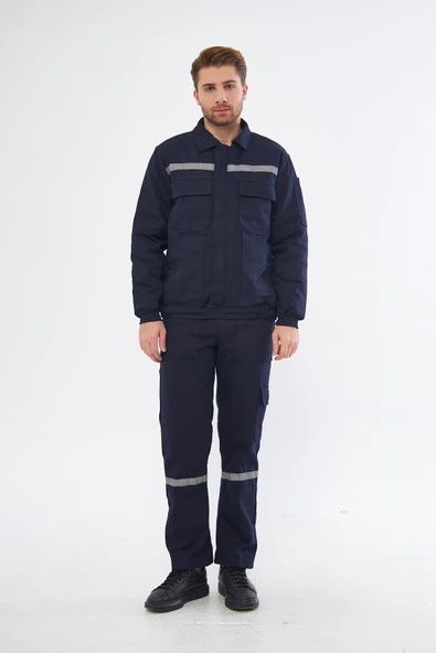 Orange Safety İş Takımı 7/7 Gabardin %100 Pamuk Kapitoneli Reflektörlü Kışlık Lacivert