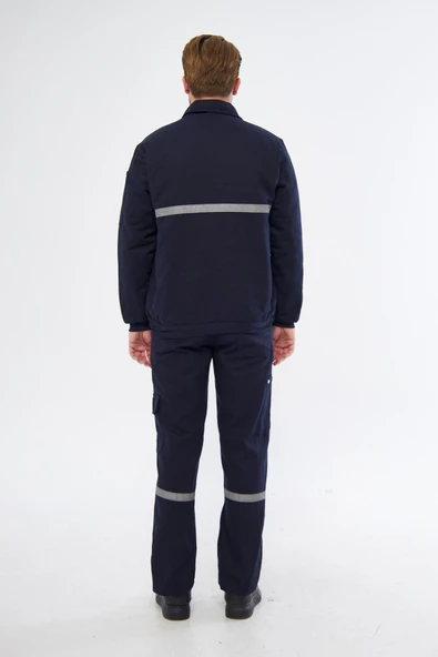 Orange Safety İş Takımı 7/7 Gabardin %100 Pamuk Kapitoneli Reflektörlü Kışlık Lacivert - 6