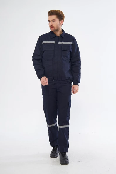 Orange Safety İş Takımı 7/7 Gabardin %100 Pamuk Kapitoneli Reflektörlü Kışlık Lacivert - 2