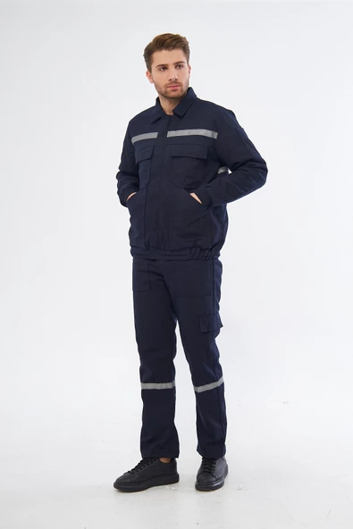 Orange Safety İş Takımı 7/7 Gabardin %100 Pamuk Kapitoneli Reflektörlü Kışlık Lacivert - 4