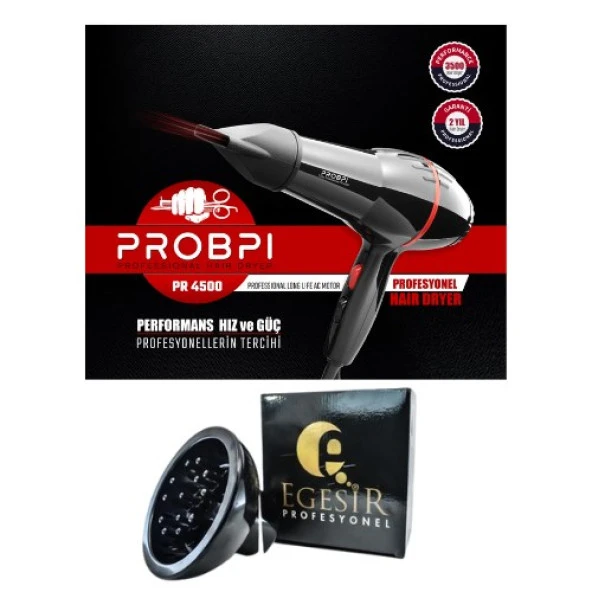 PROBPI PR 4500 Profesyonel Siyah Saç Kurutma Fön Makinesi + Vigo Saç Şekillendirici
