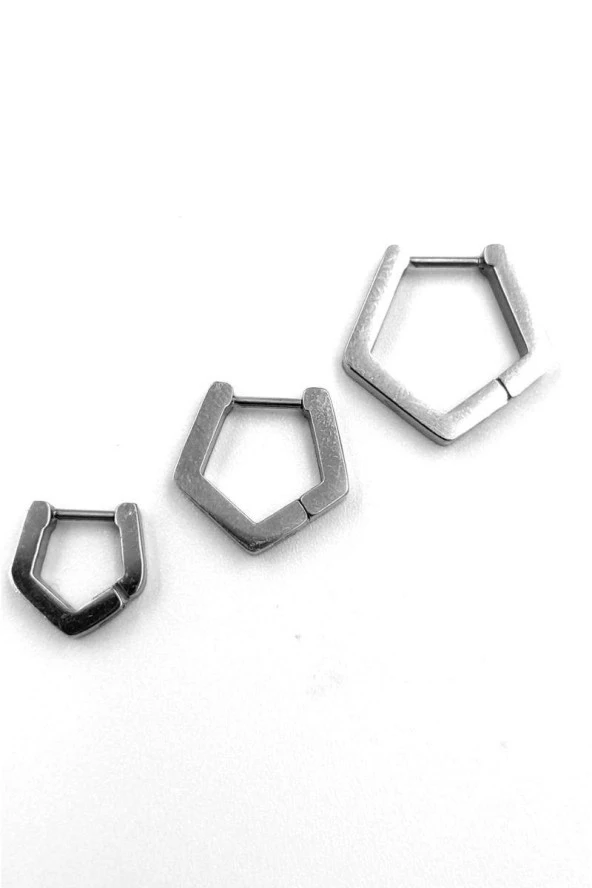 Gümüş Renk Üçlü Geometrik Şekilli Çelik Küpe