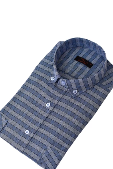 Erkek Klasik Çift Cep Kapaklı Uzun Kol Gömlek BGL-ST03559 - Resim 9