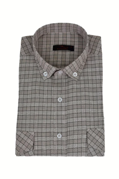 Erkek Klasik Çift Cep Kapaklı Uzun Kol Gömlek BGL-ST03559 - Resim 6