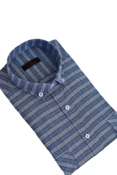 Erkek Klasik Çift Cep Kapaklı Uzun Kol Gömlek BGL-ST03559 - Resim 12