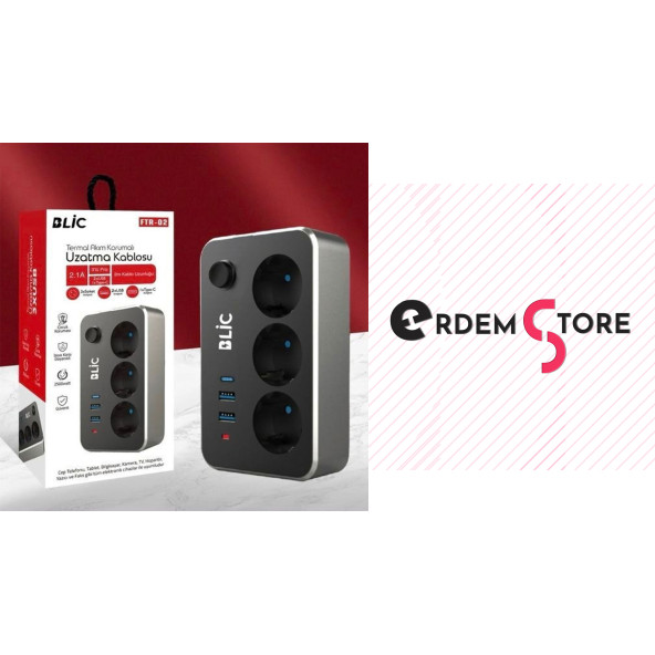 Blic Termal Akım Korumalı 3'lü Priz ve USB Şarj İstasyonu - 4