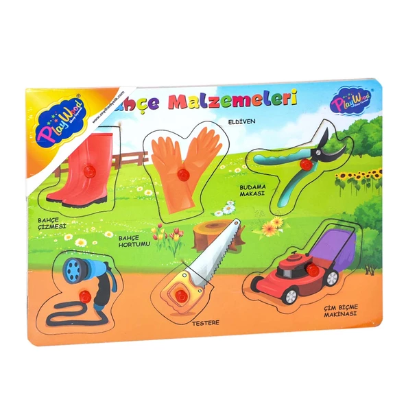 Ahşap Tutmalı Bahçe Malzemeleri Puzzle - Resim 2