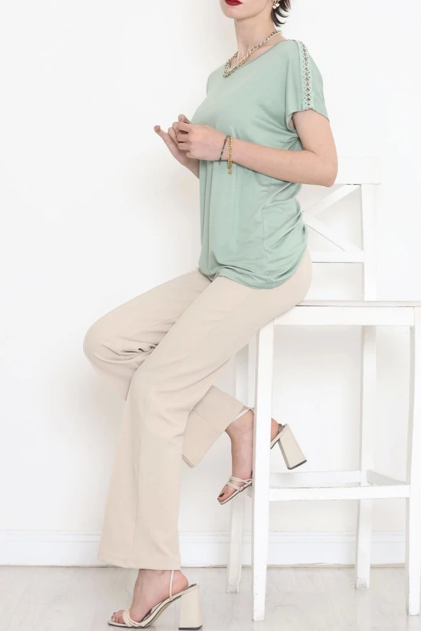 Omuz Taş Detaylı Bluz Çağla - 2
