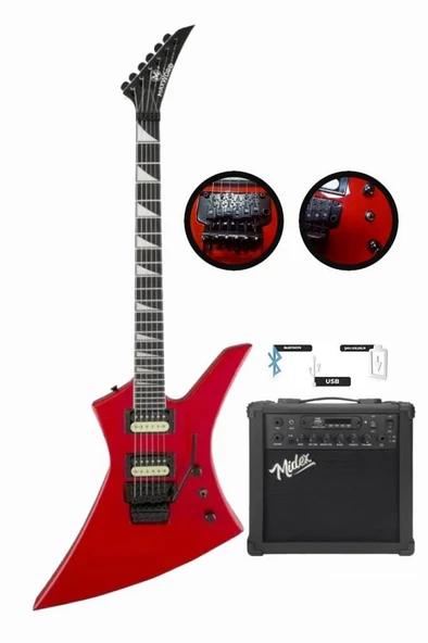 Maxword DG-34RD-25AMP Kelly Kasa Floyde Rose 2x Zebra HH Manyetik 25W Amfili Elektro Gitar - Resim 3
