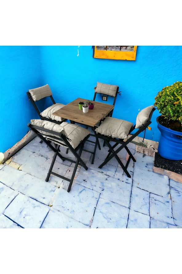 Modern Style Home Minderli Balkon Bahçe Mutfak Bistro Set Katlanır 4+1 Masa-sandalye