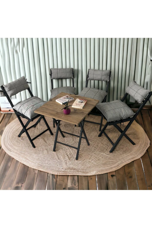 Modern Style Home Minderli Balkon Bahçe Mutfak Bistro Set Katlanır 4+1 Masa-sandalye