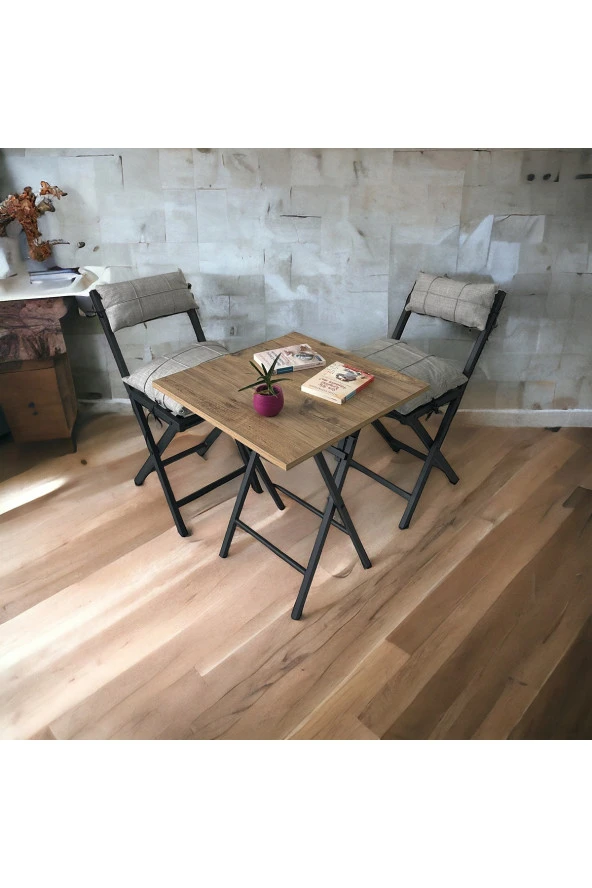 Modern Style Home Balkon Bahçe Mutfak 3'lü Bistro Set Katlanır 2 Sandalye 1 Masa - 3
