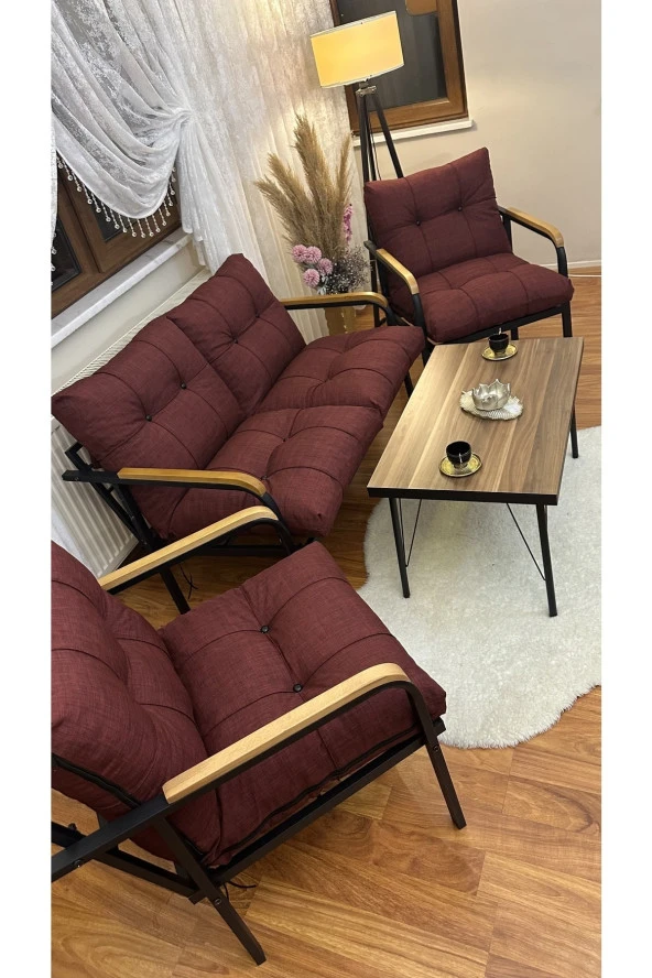 MODERN Erciyes Balkon, Bahçe, Cafe - Metal Kanepe Koltuk Takımı - 2 1 1 Sehpa - 2
