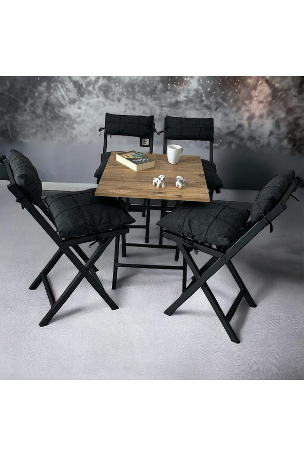 Modern Style Home Minderli Balkon Bahçe Mutfak Bistro Set Katlanır 4+1 Masa-sandalye