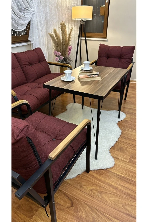 MODERN Van Balkon, Bahçe, Cafe - Metal Kanepe Koltuk Takımı - 2+1+1 + Masa - 5