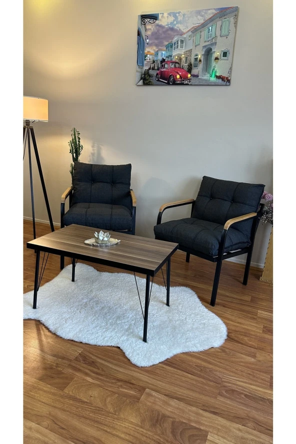 Modern Style Home Modern Avcılar Balkon, Bahçe, Cafe - Metal Kanepe Koltuk Takımı – 2 Tekli + Sehpa - 2