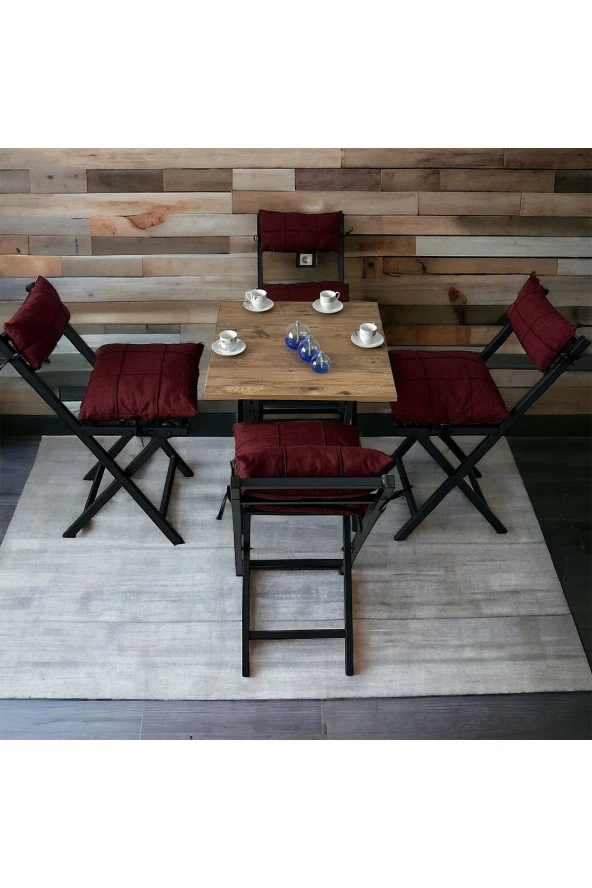 Modern Style Home Minderli Balkon Bahçe Mutfak Bistro Set Katlanır 4+1 Masa-sandalye