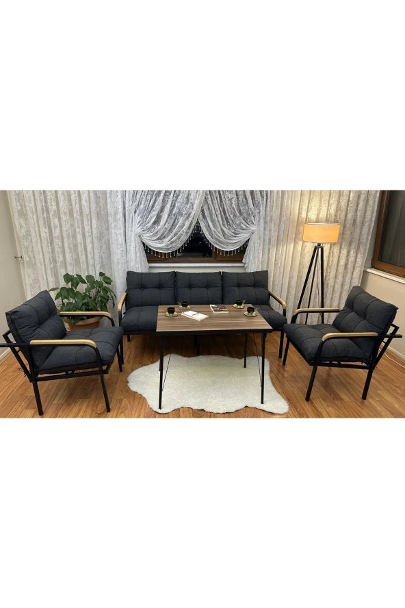 Modern Style Home Modern Sarıyer Balkon, Bahçe, Cafe - Metal Kanepe Koltuk Takımı - 3+1+1+masa - 3