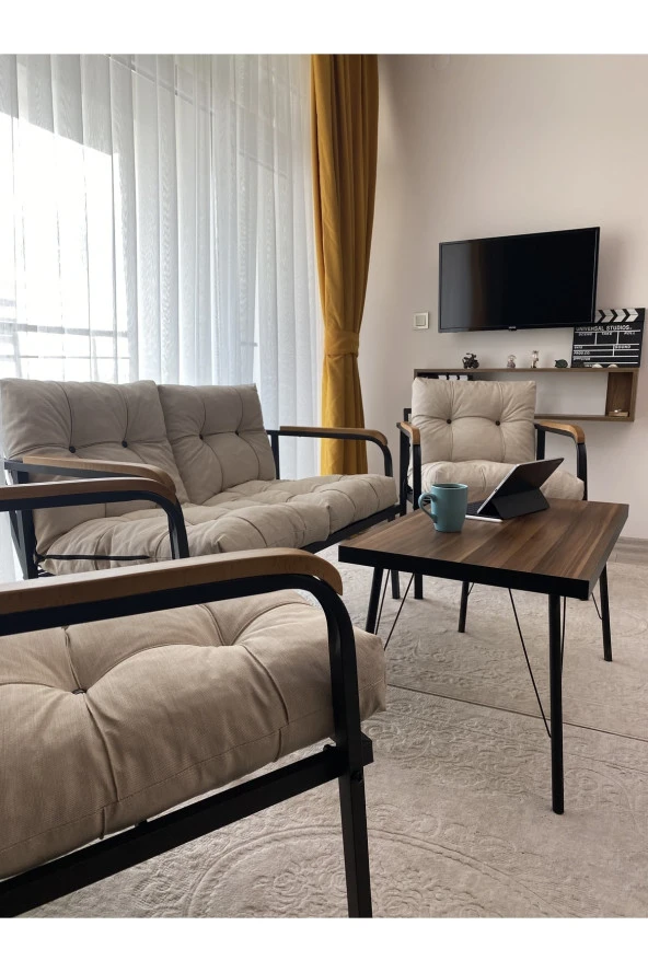 MODERN Mars Balkon Bahçe Cafe - Salon - Metal Kanepe Koltuk Takımı - 2+1+1 + Sehpa