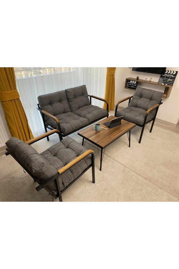 MODERN Jüpiter Balkon, Bahçe, Cafe - Metal Kanepe Koltuk Takımı - 2+1+1 + Sehpa