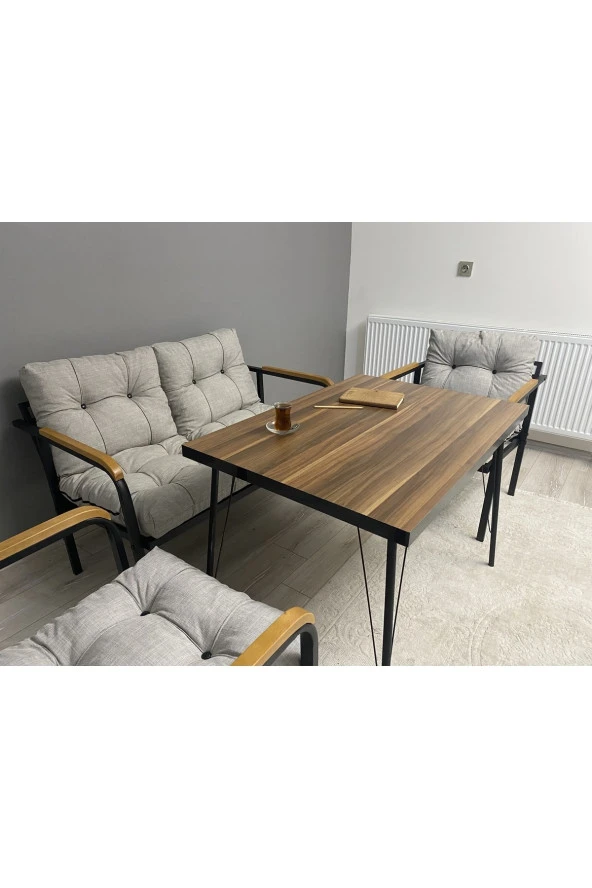 MODERN Merkür Balkon, Bahçe, Cafe - Metal Kanepe Koltuk Takımı - 2+1+1 + Masa - 3