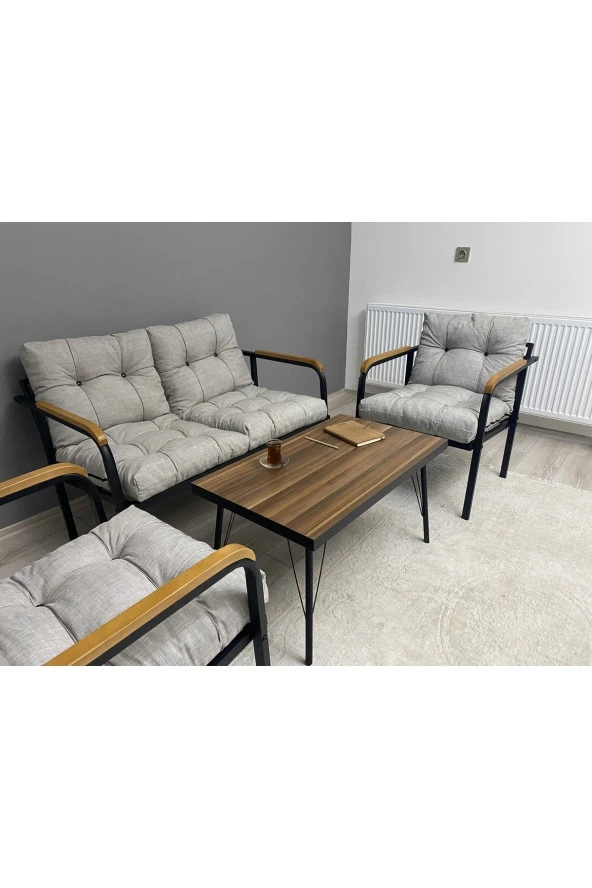 MODERN Merkür Balkon, Bahçe, Cafe - Metal Kanepe Koltuk Takımı - 2+1+1 + Sehpa - 3
