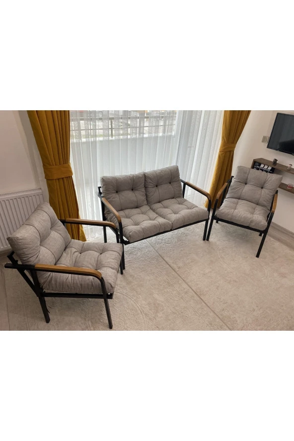 MODERN Merkür Balkon, Bahçe, Cafe - Metal Kanepe Koltuk Takımı - 2+1+1 - 2