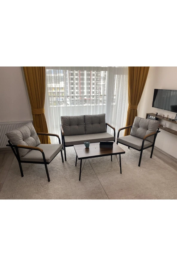 MODERN Güneş Balkon, Bahçe, Cafe - Metal Kanepe Koltuk Takımı - 2+1+1 + Sehpa - 2
