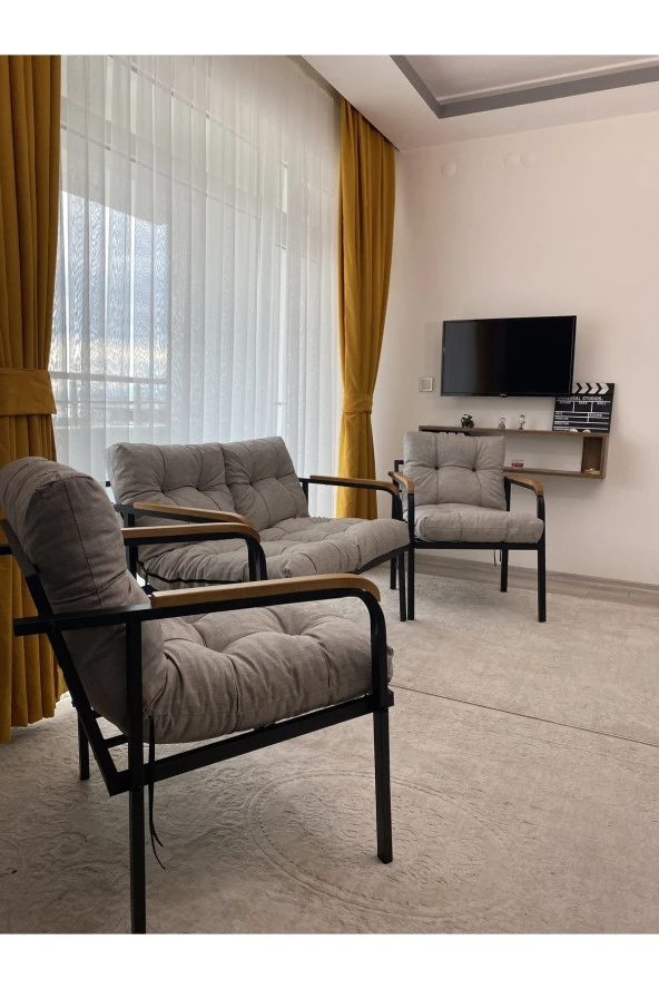 MODERN Merkür Balkon, Bahçe, Cafe - Metal Kanepe Koltuk Takımı - 2+1+1 - 5