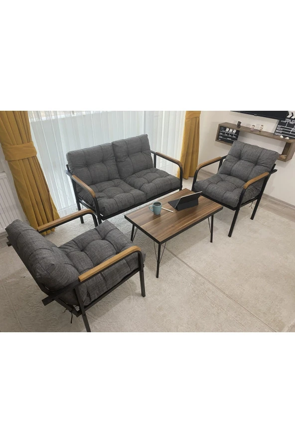 MODERN Jüpiter Balkon, Bahçe, Cafe - Metal Kanepe Koltuk Takımı - 2+1+1 + Sehpa - 2