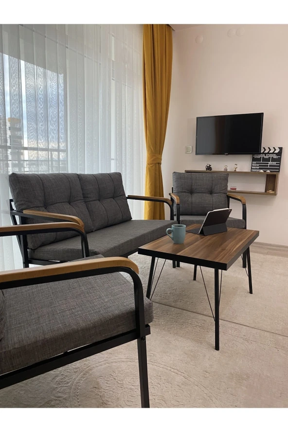 MODERN Venüs Balkon Bahçe Cafe - Metal Kanepe Koltuk Takımı - 2+1+1 + Sehpa - 2