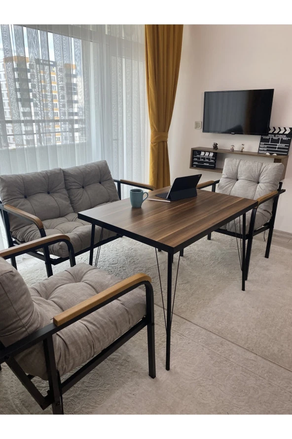 MODERN Balkon Bahçe Metal Kanepe Koltuk Takımı - 2+1+1 + Masa - 4