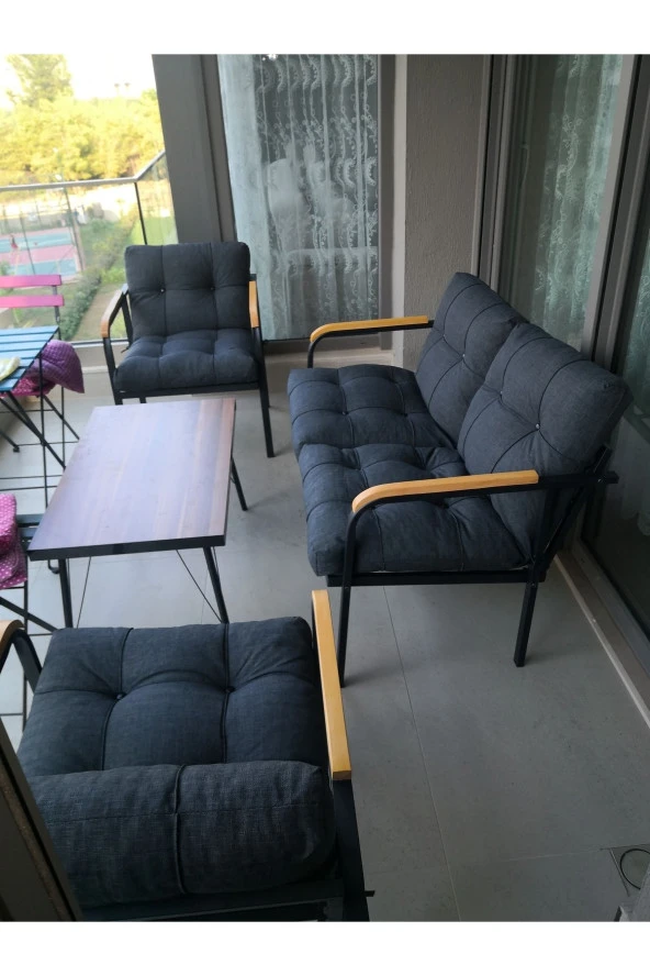 MODERN Jüpiter Balkon, Bahçe, Cafe - Metal Kanepe Koltuk Takımı - 2+1+1 + Sehpa