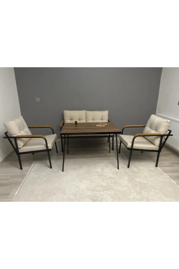 MODERN Dünya Balkon, Bahçe, Cafe - Metal Kanepe Koltuk Takımı - 2+1+1 + Masa - 2