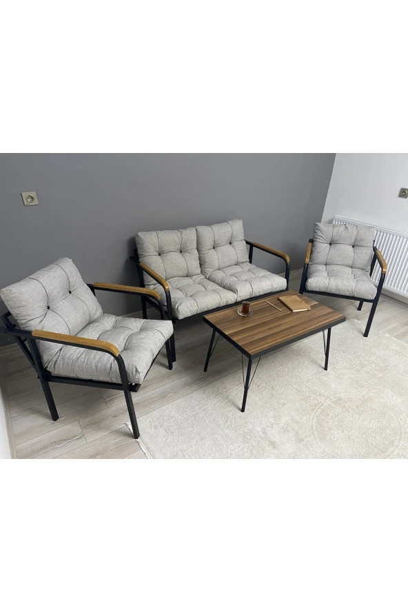 MODERN Merkür Balkon, Bahçe, Cafe - Metal Kanepe Koltuk Takımı - 2+1+1 + Sehpa