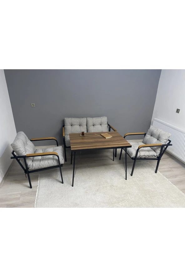 MODERN Merkür Balkon, Bahçe, Cafe - Metal Kanepe Koltuk Takımı - 2+1+1 + Masa