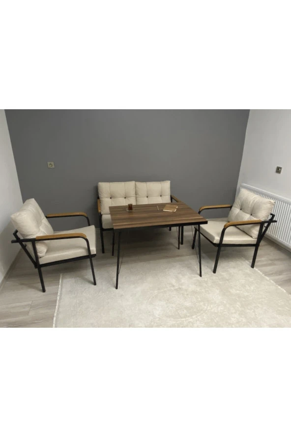 MODERN Dünya Balkon, Bahçe, Cafe - Metal Kanepe Koltuk Takımı - 2+1+1 + Masa - 3