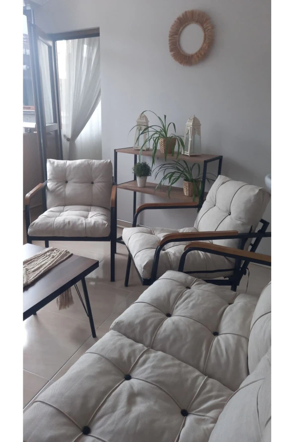MODERN Mars Balkon, Bahçe, Cafe - Salon - Metal Kanepe Koltuk Takımı - 2+1+1 + Sehpa