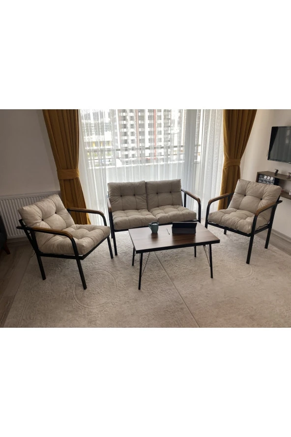 MODERN Mars Balkon Bahçe Cafe - Salon - Metal Kanepe Koltuk Takımı - 2+1+1 + Sehpa - 3