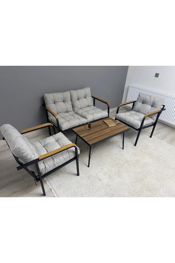 MODERN Merkür Balkon, Bahçe, Cafe - Metal Kanepe Koltuk Takımı - 2+1+1 + Sehpa - 2