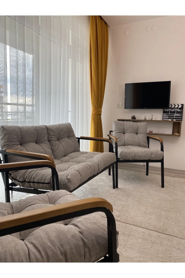 MODERN Merkür Balkon, Bahçe, Cafe - Metal Kanepe Koltuk Takımı - 2+1+1 - 3