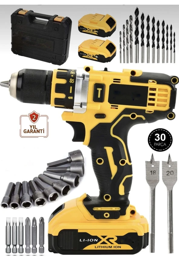 128 Vf Bakır Sargılı Darbeli Şarjlı Matkap Çift Akülü Metal Şanzıman Vidalama
