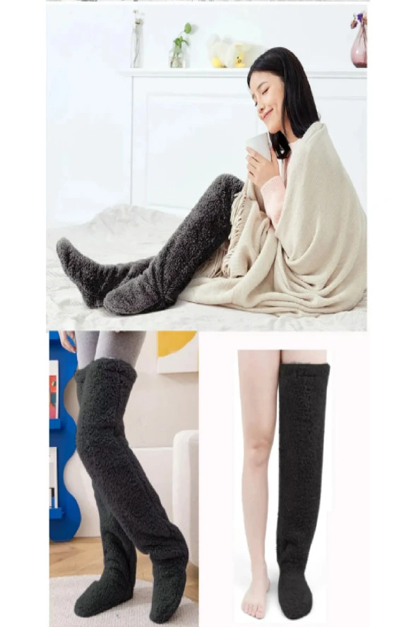 Peluş Çorab Welsoft Diz Üstü Oda Çorabı Kışlık Uyku Çorabı Ayak Isıtıcı Uzun Çorap