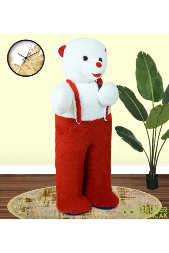 117 Cm Elinde Çiçek Tutan Tulumlu Peluş Panda - Resim 2