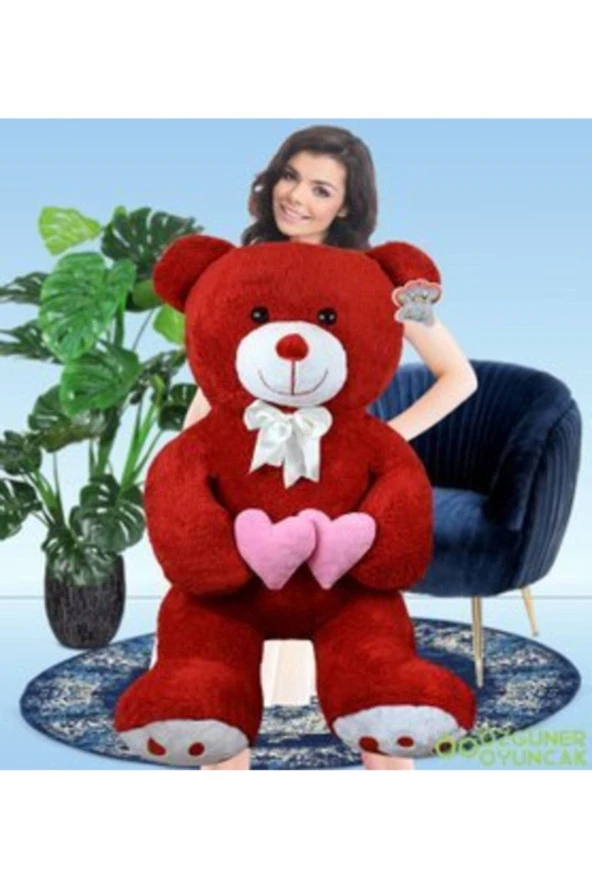130 Cm Çift Kalp Tutan Peluş Ayı (%100) Yerli - Resim 3