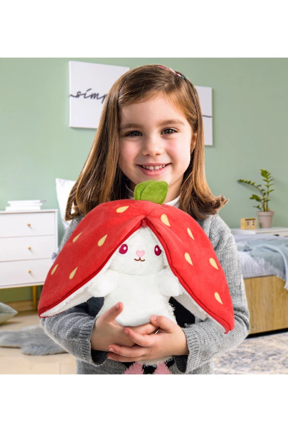 18 cm Çilek Çantalı Tavşan sevgiliye özel - 3