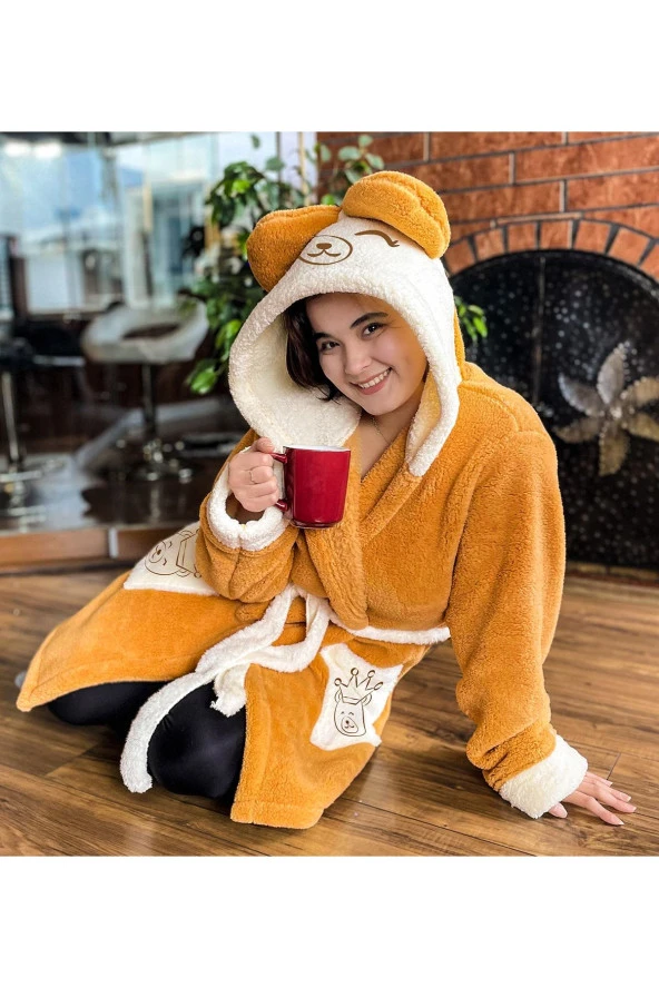 Kapşonlu Unisex Wellsoft Peluş Sabahlık,bornoz - 2
